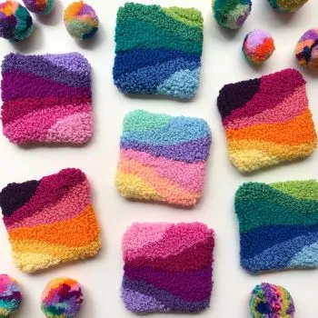 coaster designs made using wool , art form called punch-needle